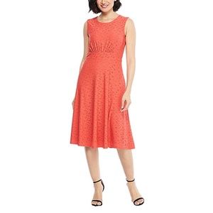 London Style Sleeveless Floral Eyelet Midi Fit + Flare Dress